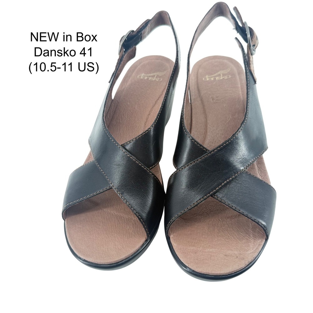 Dansko Jacinda Black Full Grain Leather Wedge Slingback Sandals 41 (US10.5-11)
